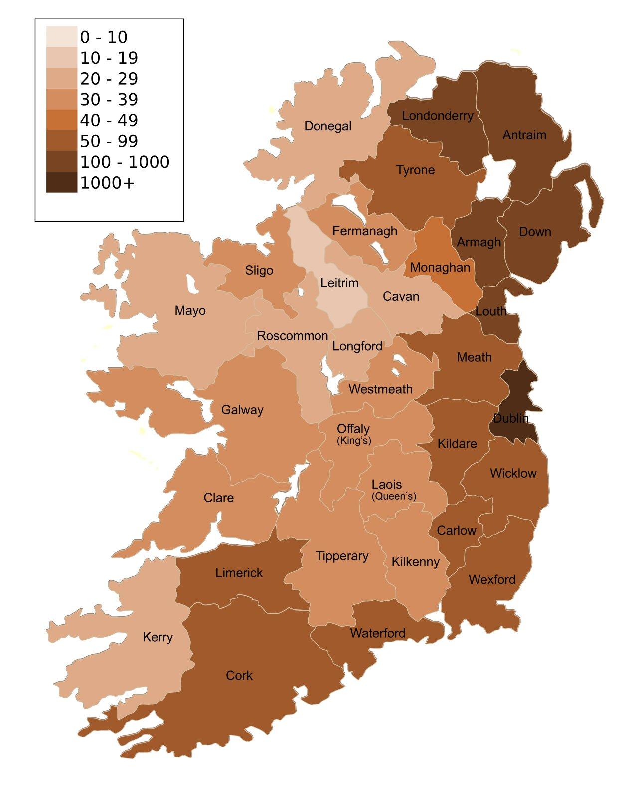 Mappa Densità Popolazione Irlandese 