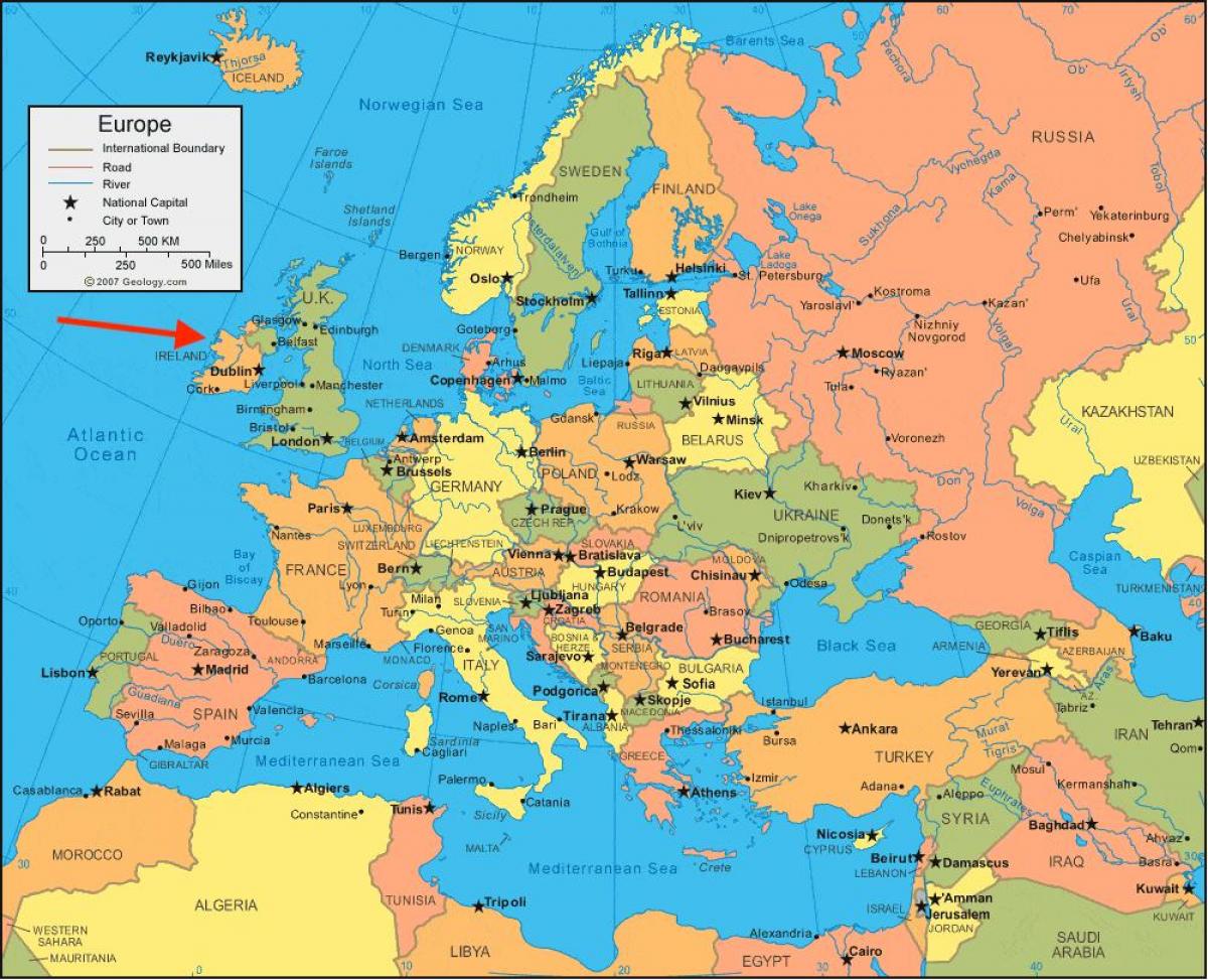 Posizione dell'Irlanda sulla mappa dell'Europa settentrionale