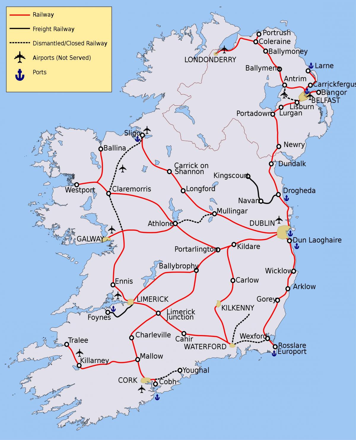 Mappa Ferroviaria Irlanda 
